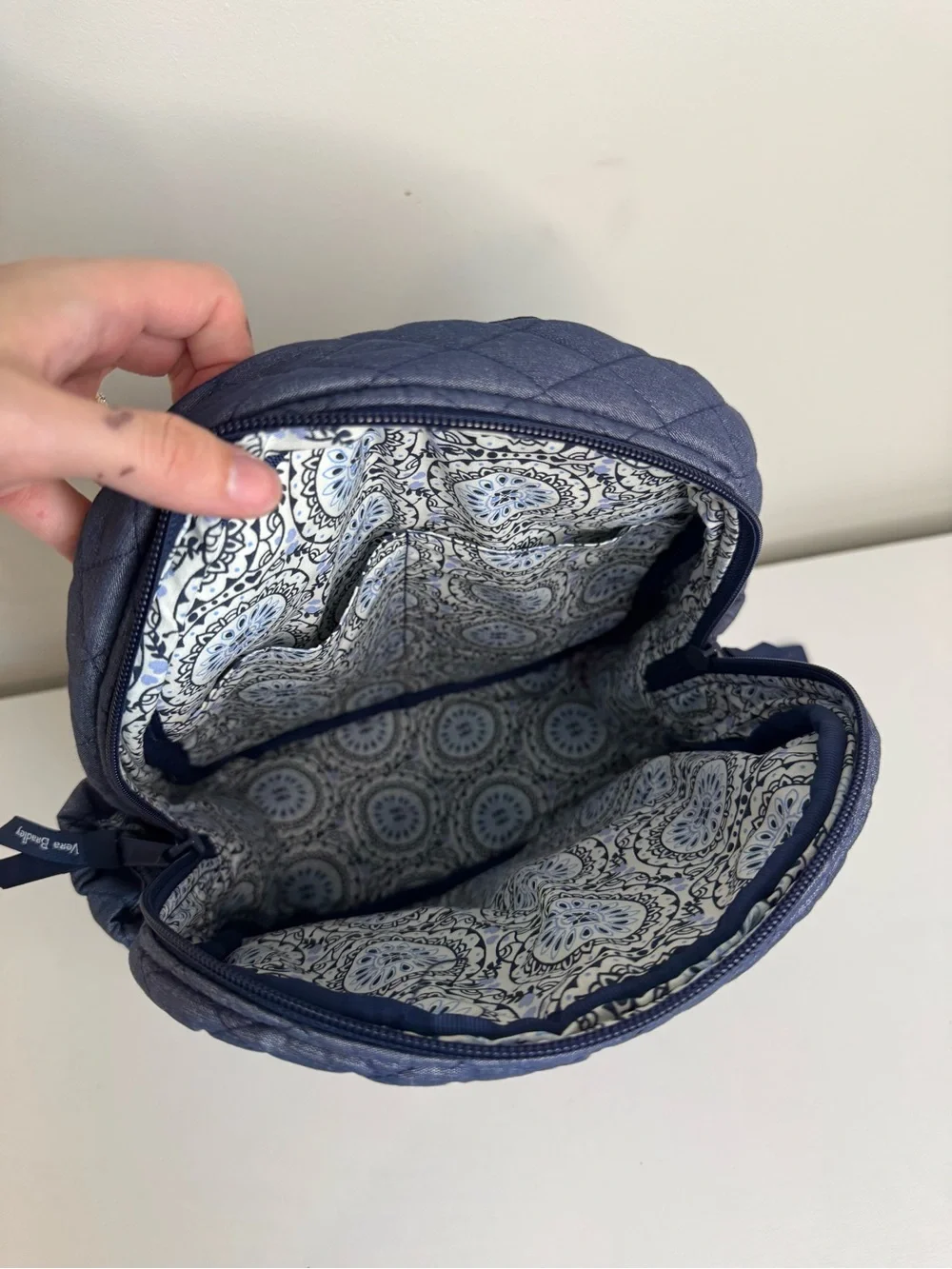 Vera Bradley Quilted Denim Backpack Navy Blue Small Travel Daypack
